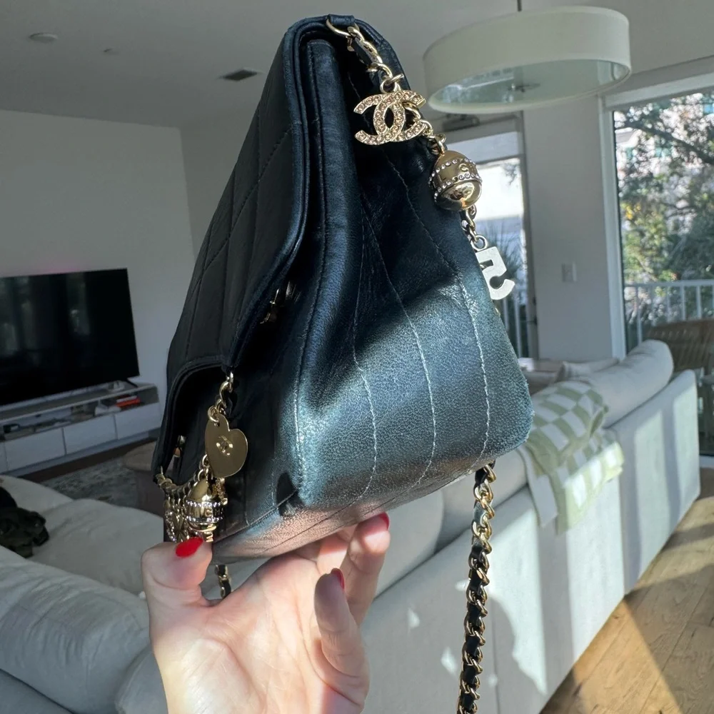 RARE Chanel Lucky Charm Chocolate Bar Flap Bag Black Gold 13 Series Collector - Picture 12 of 15